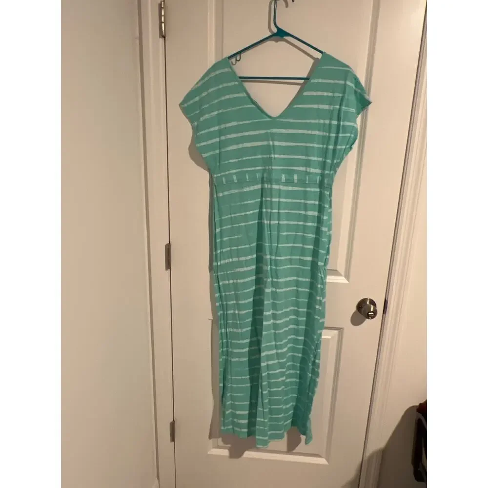 Fresh Produce Striped Teal Long Dress with Tie – Size S